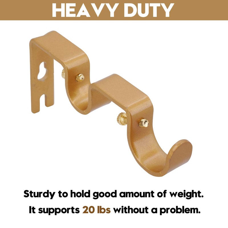 AddGrace 2 PCS Double Curtain Rod Bracket Heavy Duty Curtain Rod Holders for 1" and 5/8" Drapery Pole Adjustable Wall Mounted Drapery Pole Brackets for Living Room Bedroom Golden - Image 3